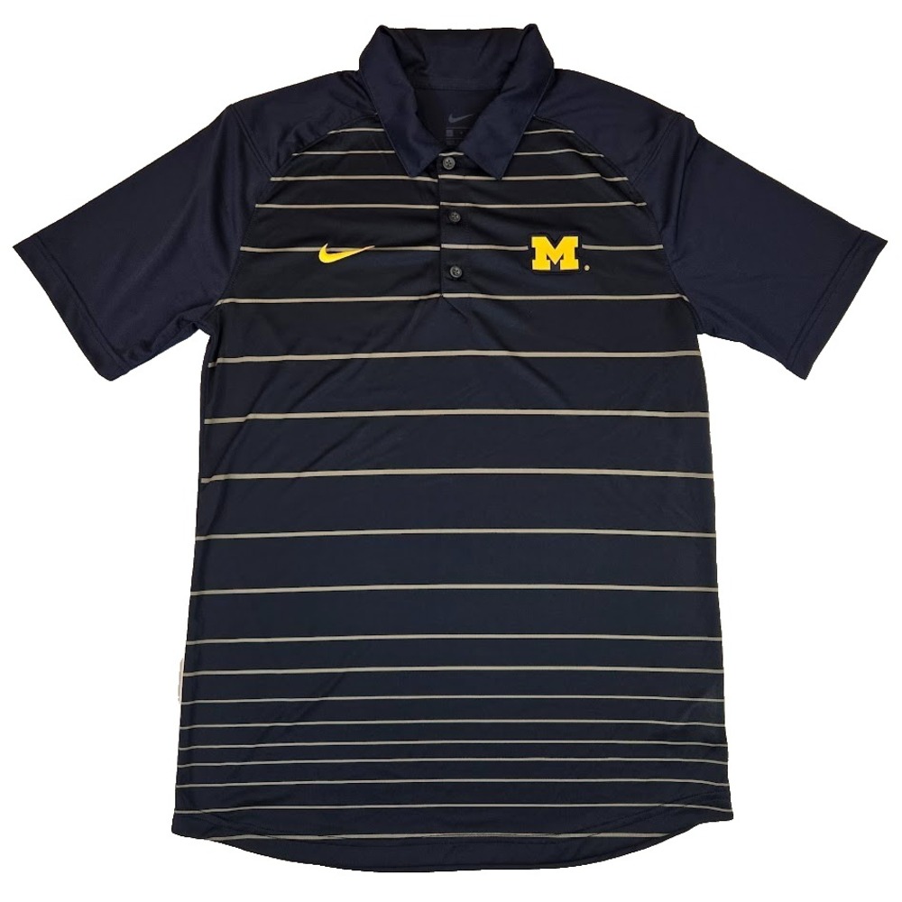 Nike Michigan U of M Performance‎ Polo Shirt Men's Size SMALL Navy Blue Stripe